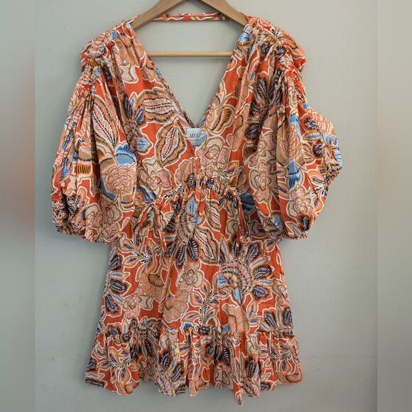 Misa Sari Poplin Balloon Orange Dress Size XS - Picture 2 of 5